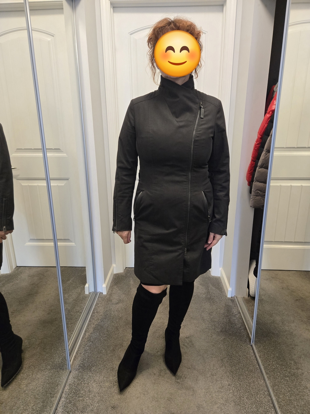 Mackage Black Asymmetric Zip Trench Coat